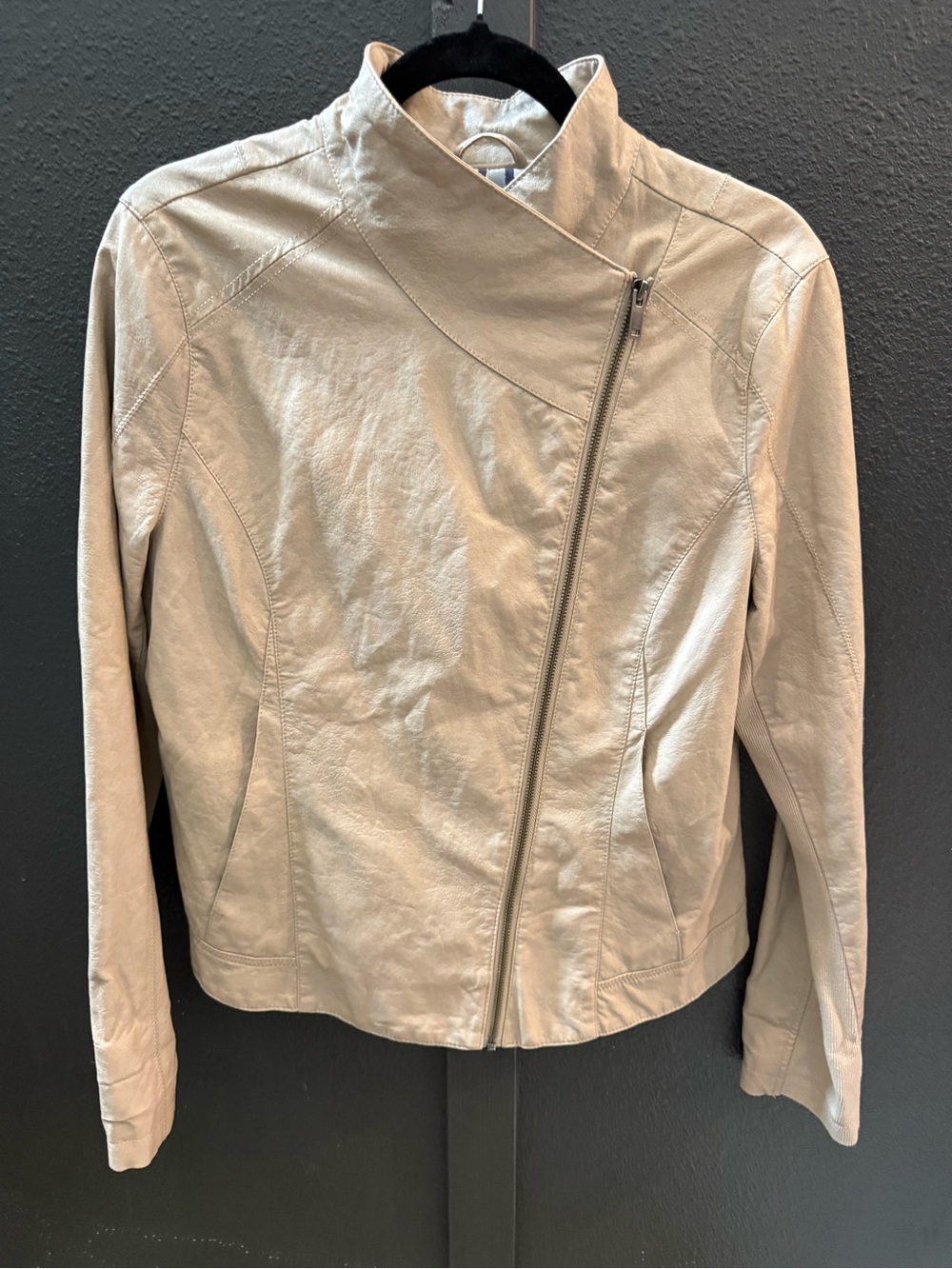 Anthropologie Light Beige Asymmetric Faux Leather Jacket